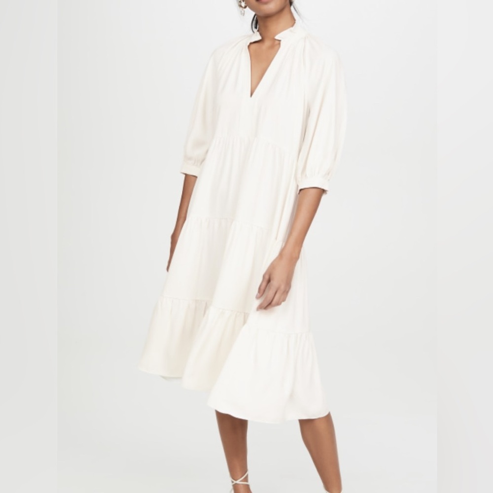 Amanda Uprichard Ivory Saffron Tiered Gathered Midi Dress Size XS